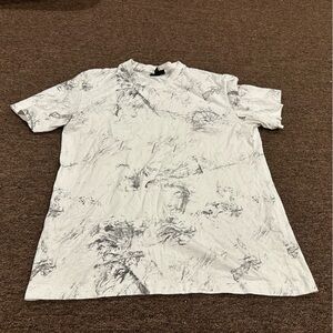SMOG relaxed Fit Sz L Men's White Marble-Print Crewneck T-Shirt Short sleeve